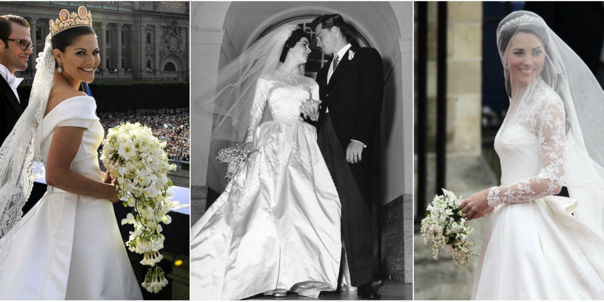 Prinsessan Victoria, Elizabeth Taylor och Kate Middleton i sina omtalade brudklänningar.