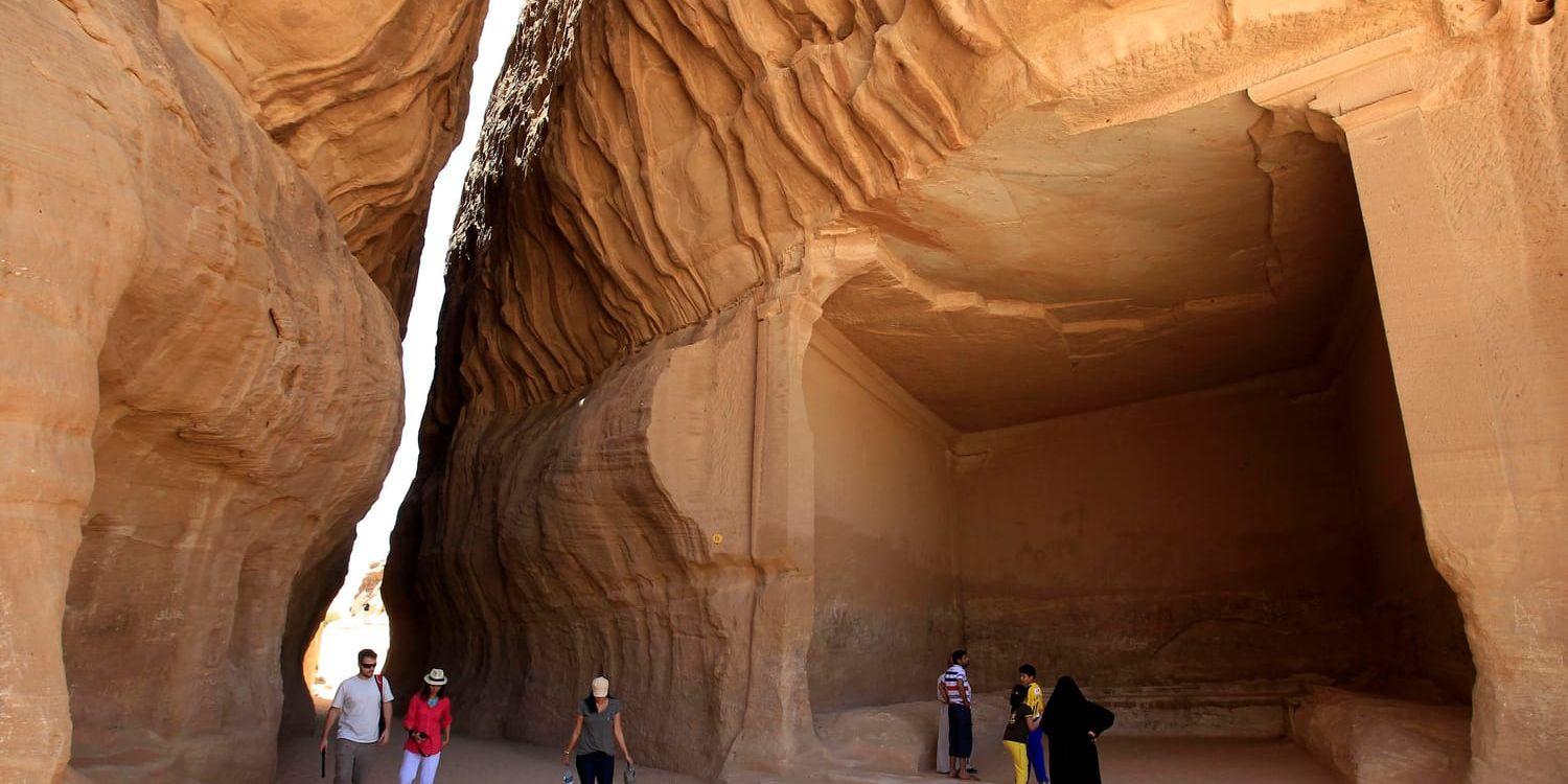 Den forntida staden Madain Saleh i Al-Ula i Saudiarabien, på Unescos världsarvslista sedan 2008, ska locka turister till landet. Arkivbild.